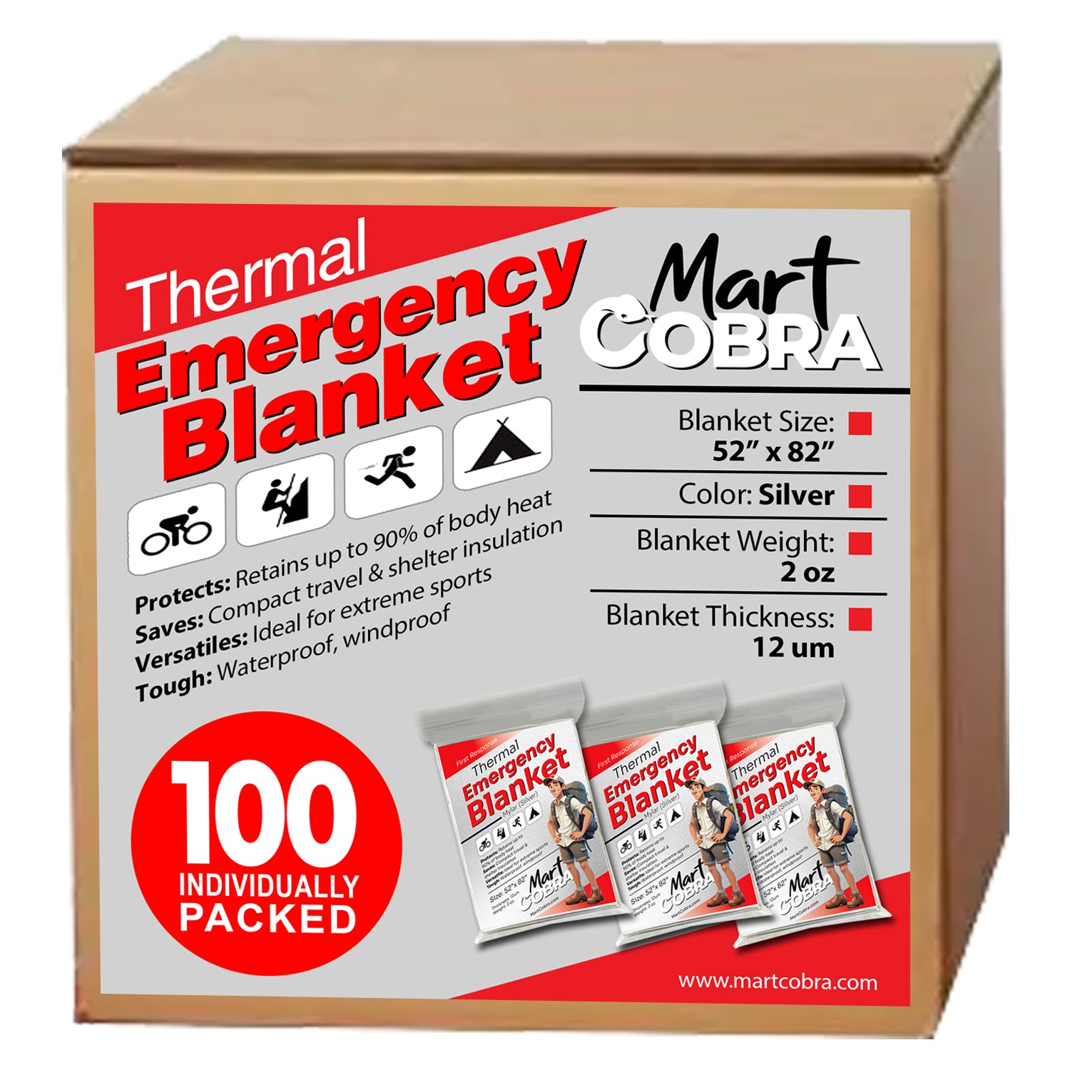 Thermal emergency blanket 100 packs